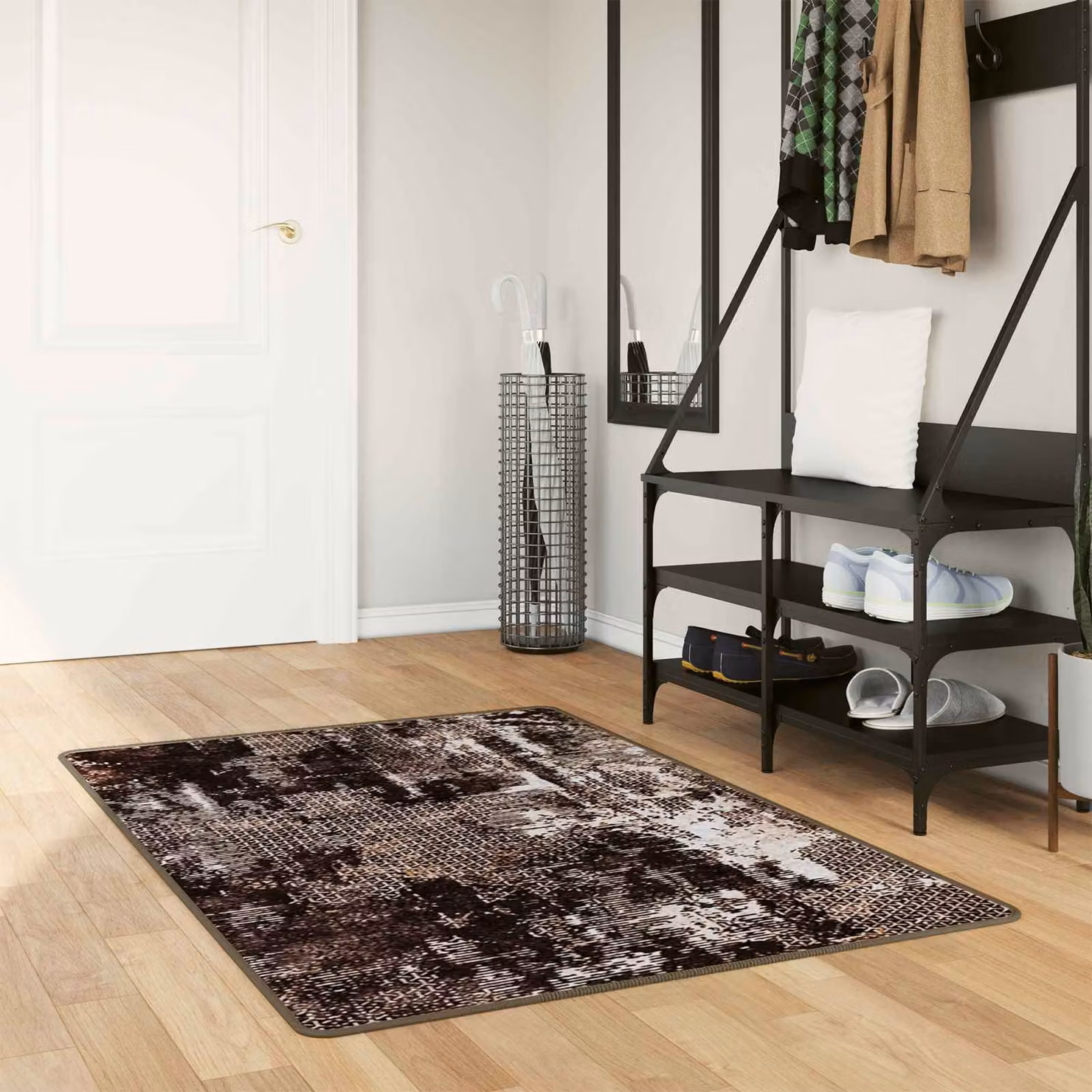 Tappeto Runner vidaXL MARSA Nero, Design Moderno Astratto, Lavabile e Antiscivolo, L 100 x P 200 cm, in Poliestere