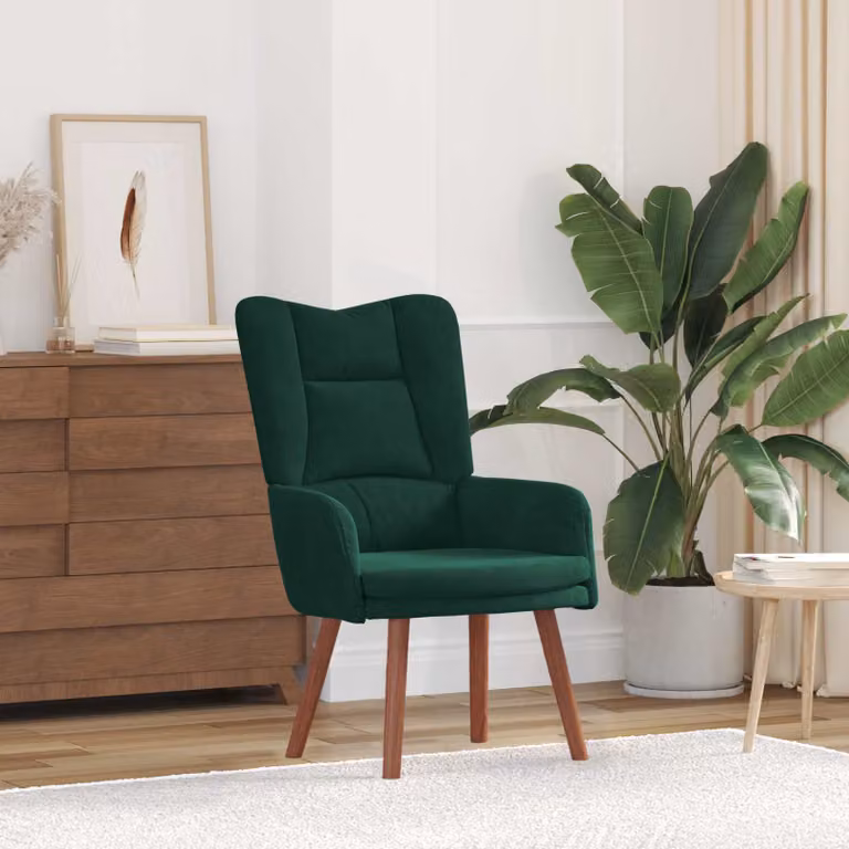 Poltrona moderna vidaXL in velluto verde con braccioli, L: 63 cm, P: 67 cm, H: 94 cm