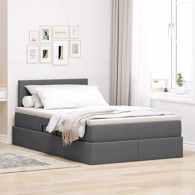 Letto con contenitore vidaXL con illuminazione LED e porta USB in tessuto Grigio Scuro L/P/H: 120 x 200 x 88 cm – 1