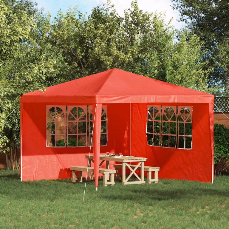 Set di 2 pareti per tenda da festa vidaXL in PE e acciaio, colore rosso, L 300 cm x H 195 cm