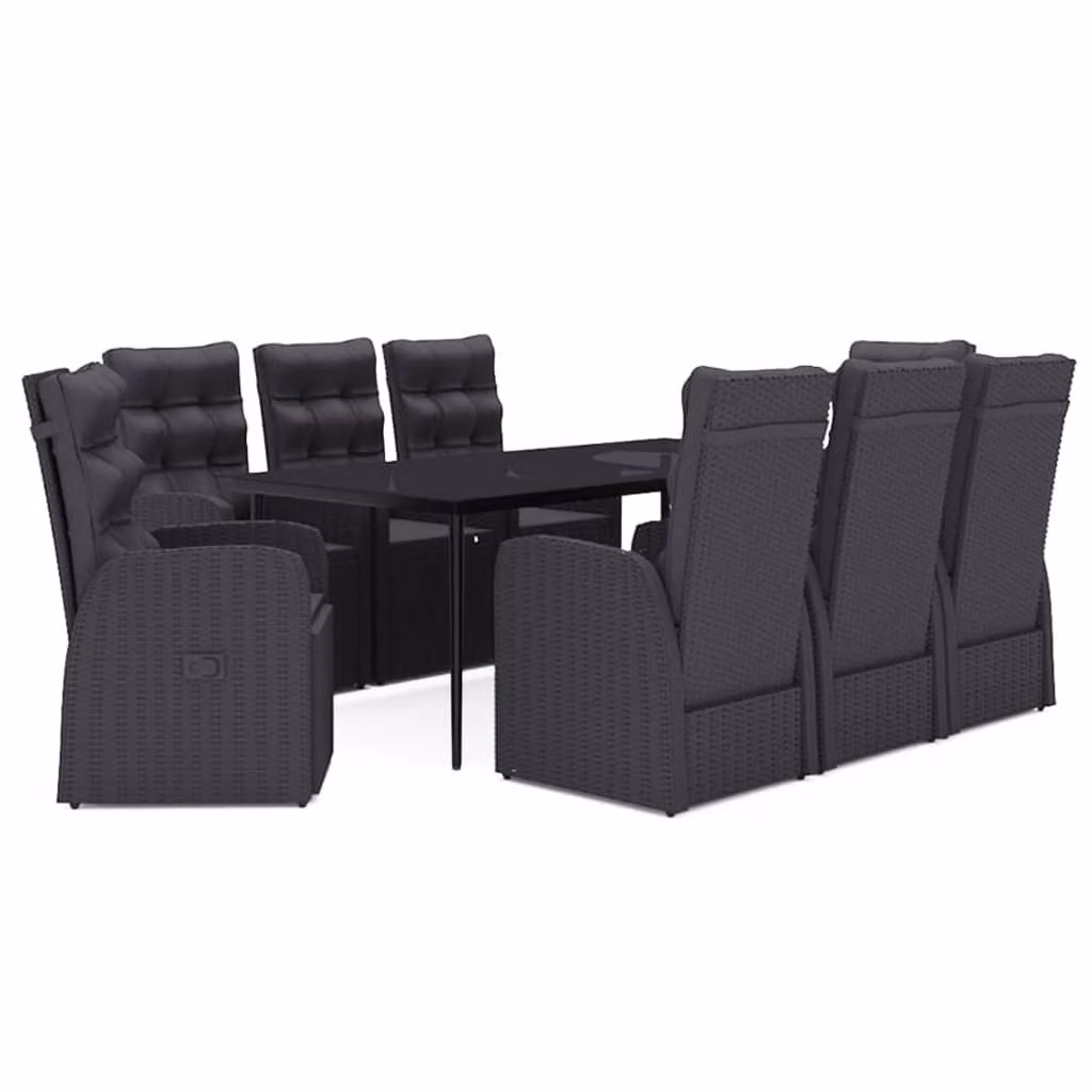 Set da Pranzo da Giardino 9 pz con Cuscini Nero