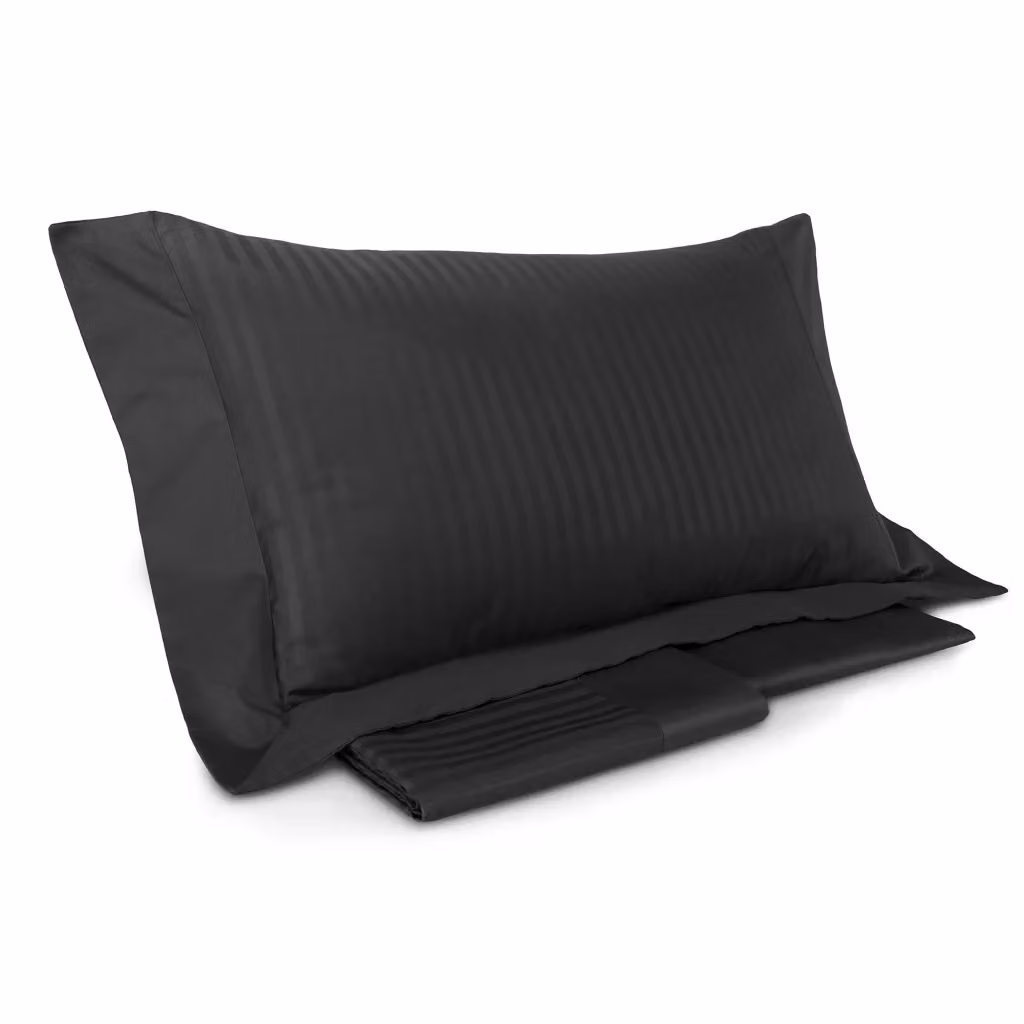 Set Copripiumino Mitera Nero con Lenzuolo e Federe a Righe in Cotone Mako Satin per Adulti, Dimensioni: 160x200 cm, Federe: 50x80 cm – 2