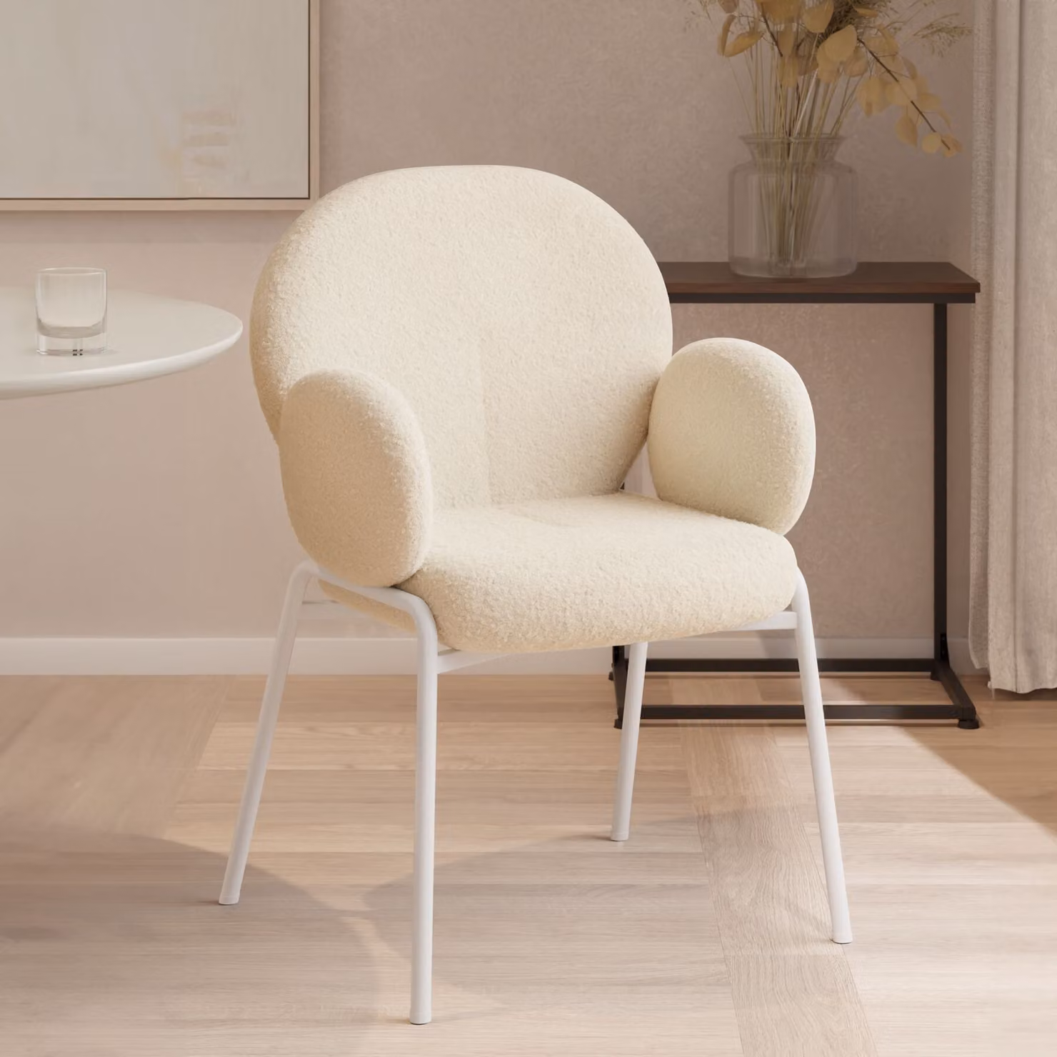 Sedia Scandi imbottita tectake in tessuto bouclé beige per soggiorno e sala da pranzo L: 62 cm, P: 61,5 cm, H: 90 cm – 3