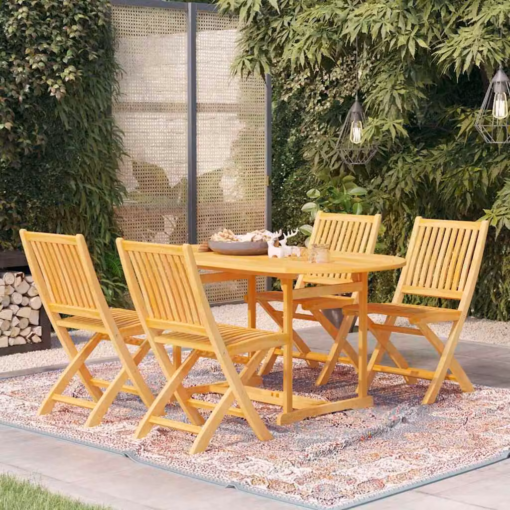Set da pranzo da giardino vidaXL in legno di teak marrone, composto da 5 pezzi con tavolo rettangolare e sedie