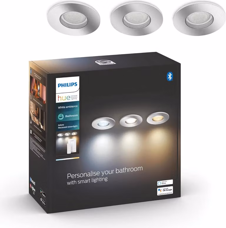 confezione da 3 faretti LED da incasso White Ambiance GU10 PHILIPS Hue Adore cut Ø70 mm cromo