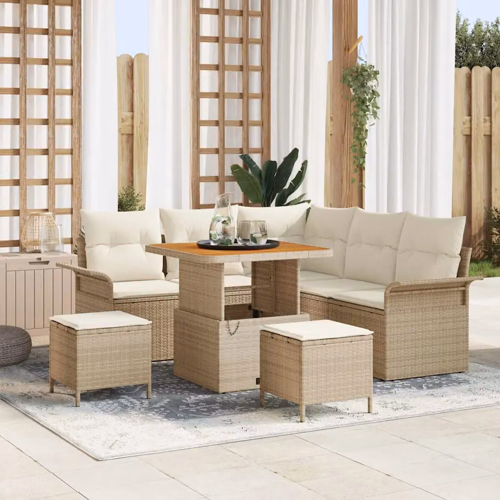Set Divano da Giardino 8 pz vidaXL in Polyrattan Beige con Cuscini e Tavolino – 1