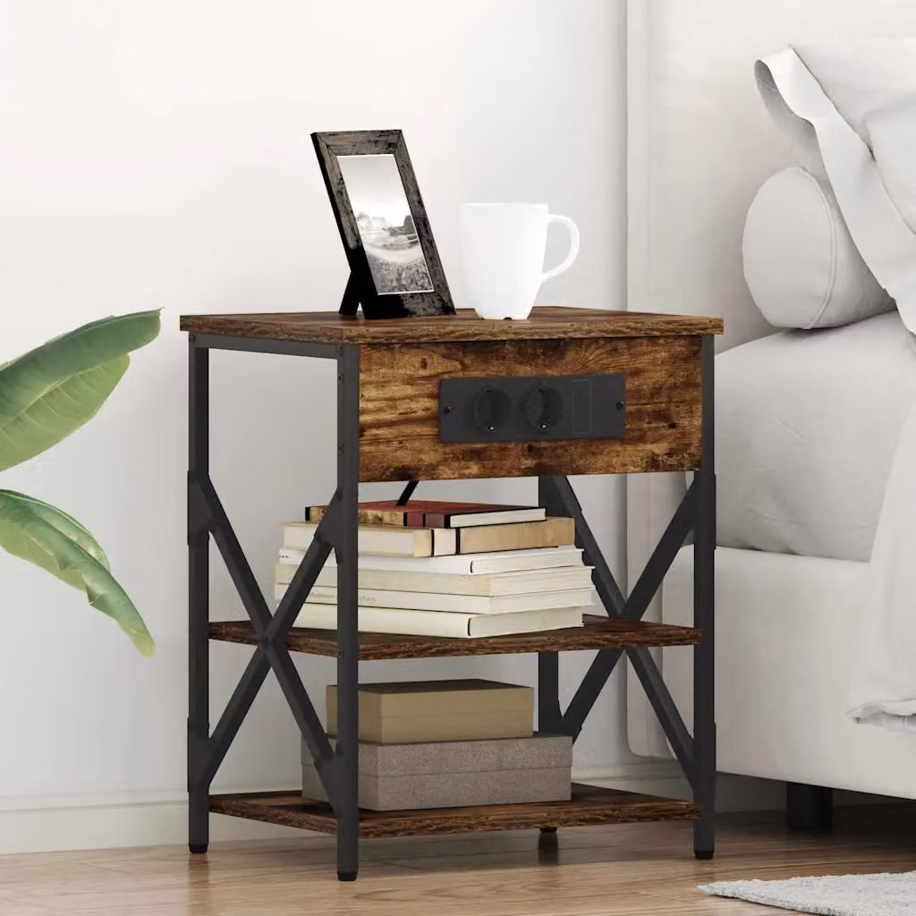 Set di 2 Armadi da Notte vidaXL in Stile Industrial, Colore Rovere Fumé, L 41 x P 31 x H 51 cm