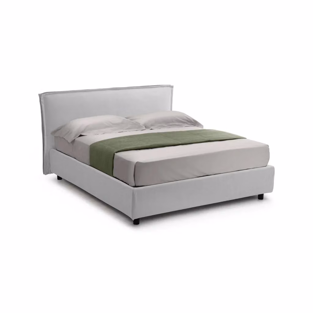 Letto matrimoniale moderno DMORA con contenitore a sollevamento, rivestimento in tessuto bianco o nero, L/P/H: 120 x 200 cm – 2