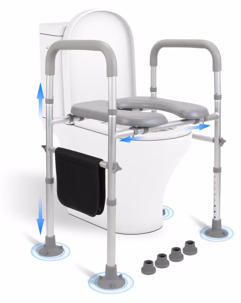 Alza WC per anziani, con 8 livelli di altezza regolabili da 68 a 85 cm, braccioli antiscivolo, portata massima di 150 kg