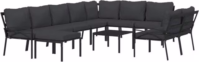 Set di mobili da giardino set arredamento da esterno 11 pezzi con cuscini grigio acciaio 02_0015327