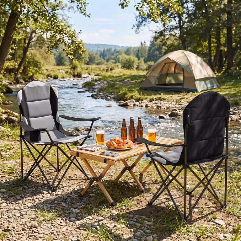 Set di 2 sedie da campeggio pieghevoli Costway in metallo nero con schienale alto e portabicchiere, ideale per sport e picnic, portata massima 150 kg