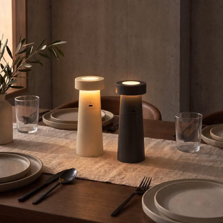 Lampada da tavolo a LED Salt & Pepper Lucande, Alluminio / Grigio / Zincato, Soggiorno / Sala da pranzo, Plastica, Moderno, Lampada da tavolo LED