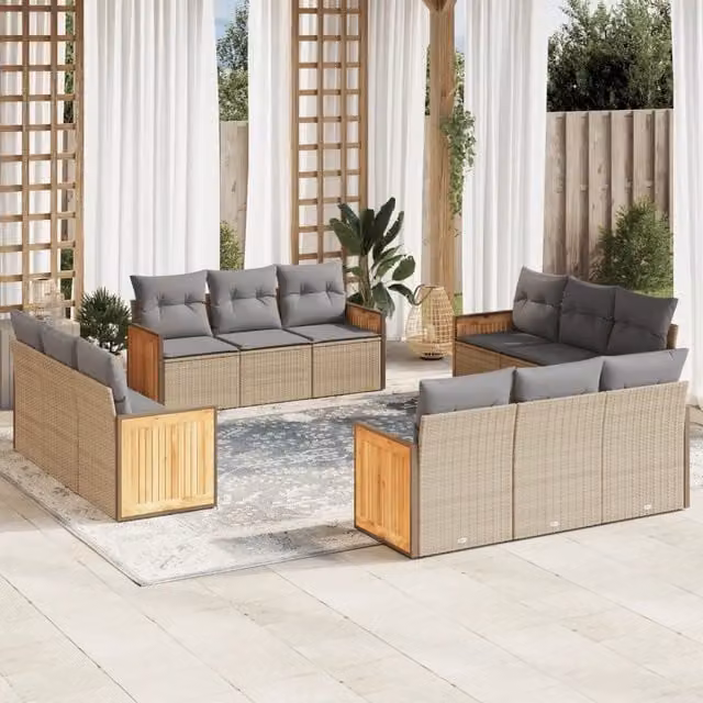 vidaXL Set Divani da Giardino a Forma di U in Polyrattan con Cuscini Beige e Grigio – 1