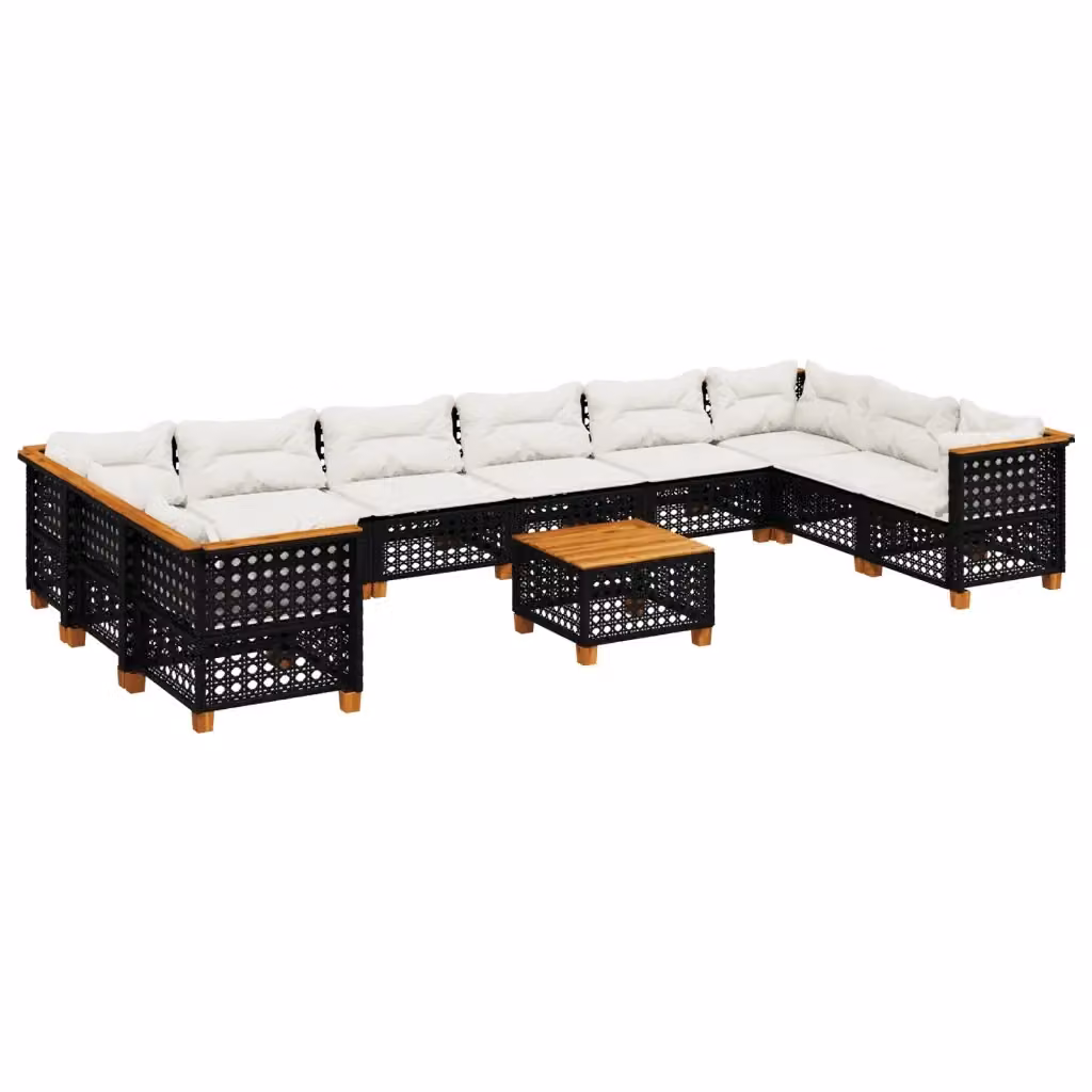 vidaXL Set Divani da Giardino 11 pz in Polyrattan Nero con Cuscini e Tavolino da Esterno – 2