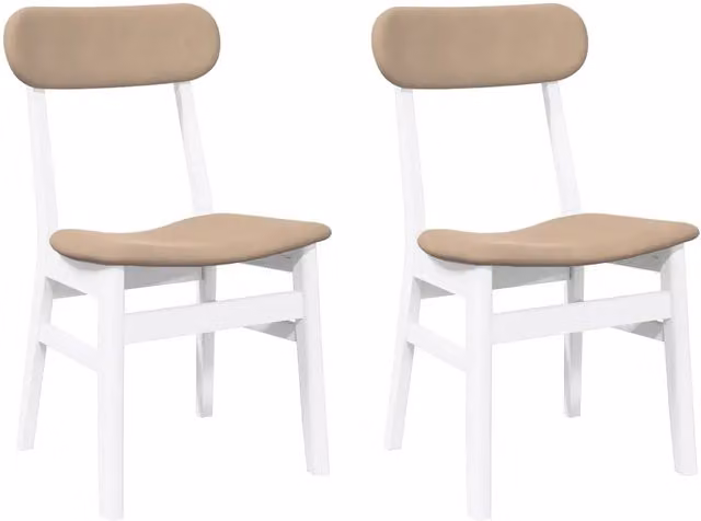 Set di 2 sedie da pranzo in legno di Hevea bianco e marrone con seduta in tessuto