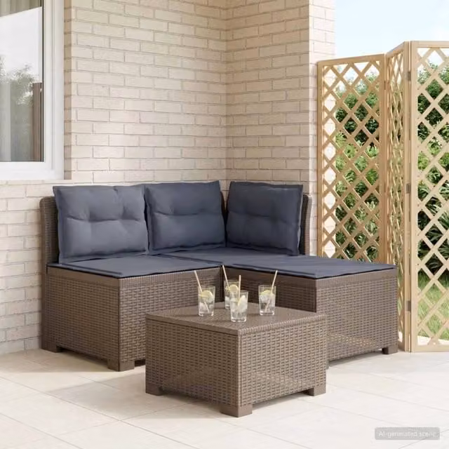 Divano da giardino 3 posti con cuscini in look rattan 3 posto 8011919