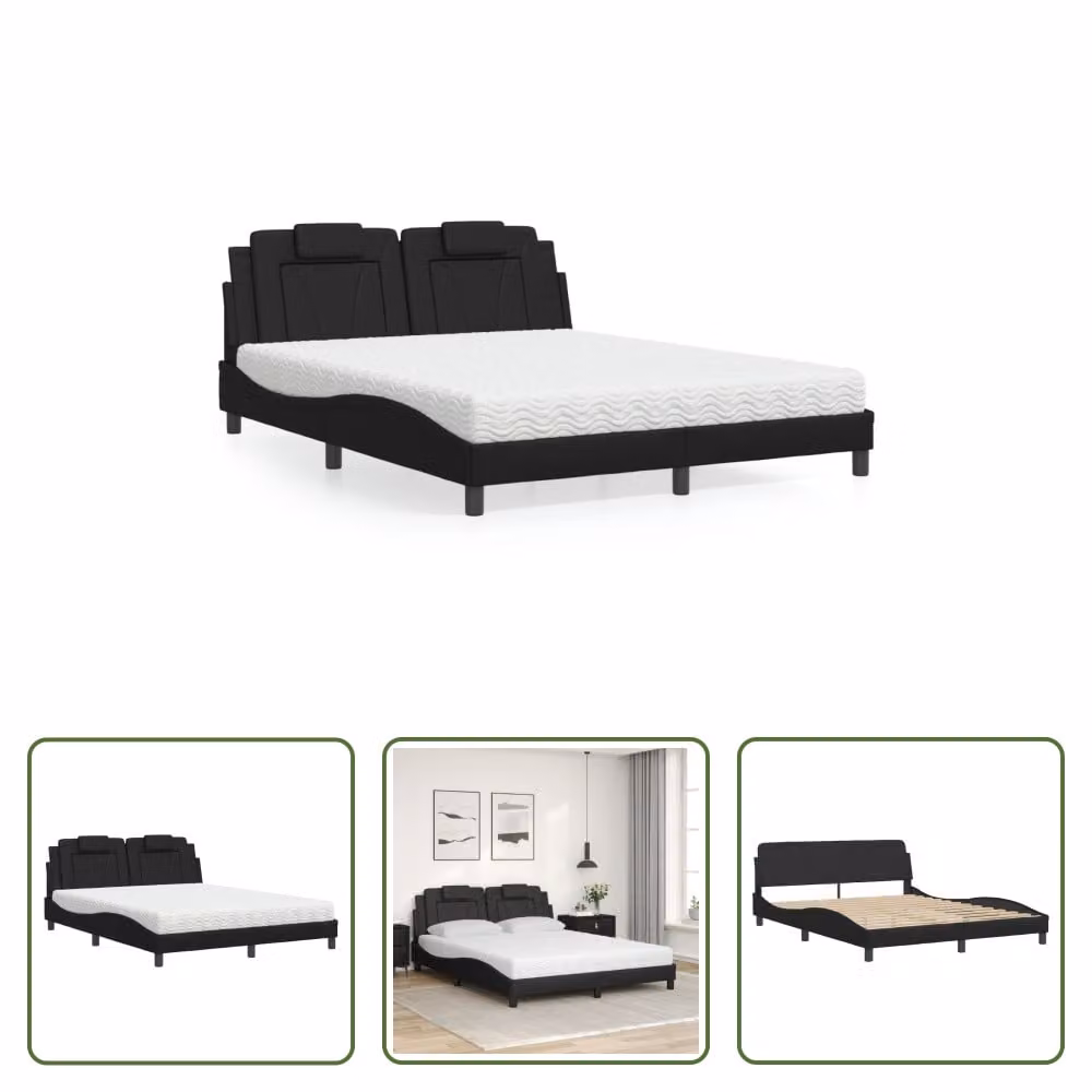 The Living Store Letto con materasso nero 160x200 cm in ecopelle