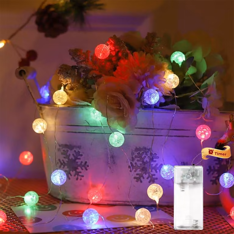 Catena luminosa con sfere di cristallo, lunghezza 3 metri, 30 LED, multicolore, alimentata a batteria