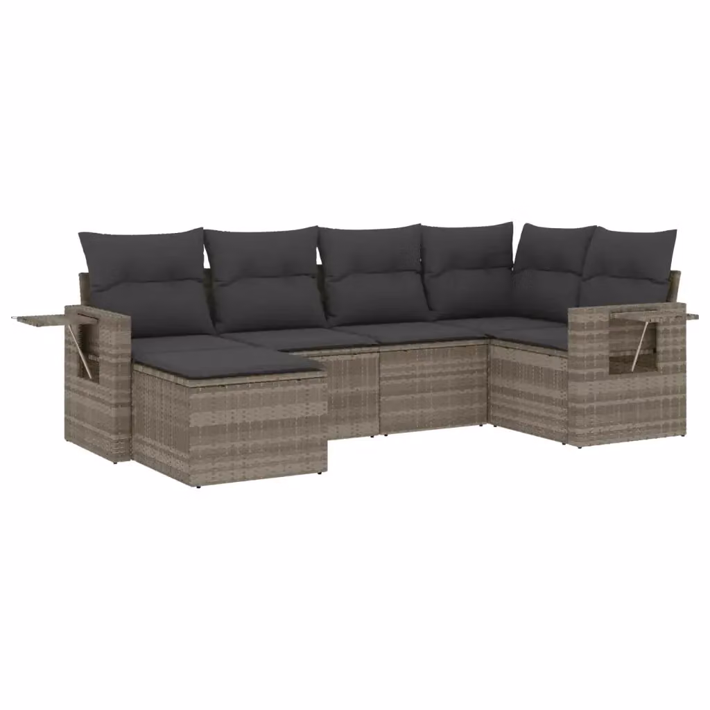 vidaXL Set Divano da Giardino 6pz a Forma di L in Polyrattan Grigio con Cuscini e Tavolino – 2