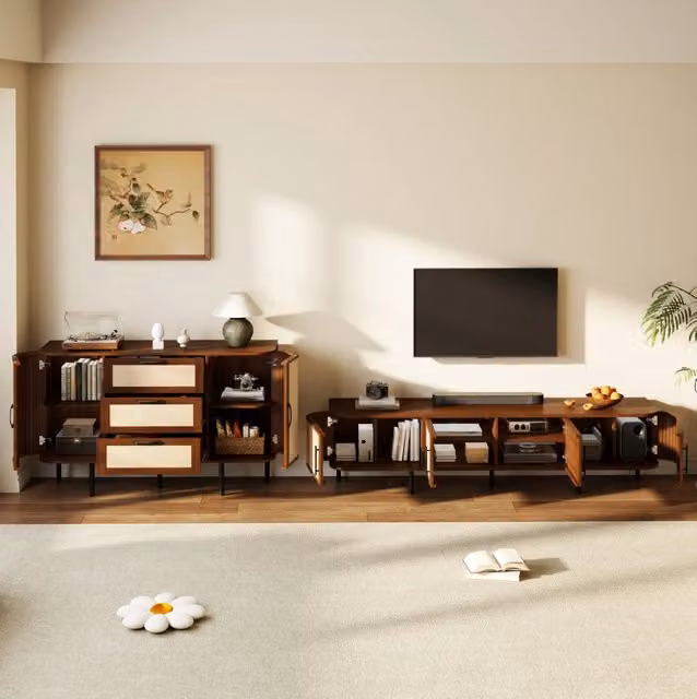 Set mobile soggiorno TV e credenza in MDF effetto noce