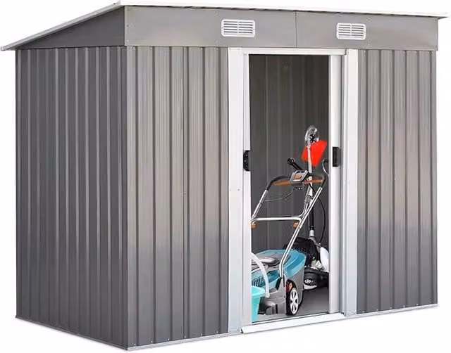Casetta da Giardino Porta Attrezzi COSTWAY in Acciaio Zincato con Ante Scorrevoli e Sfoghi Laterali, Grigio e Bianco, L: 238 cm, P: 131 cm, H: 181 cm – 1