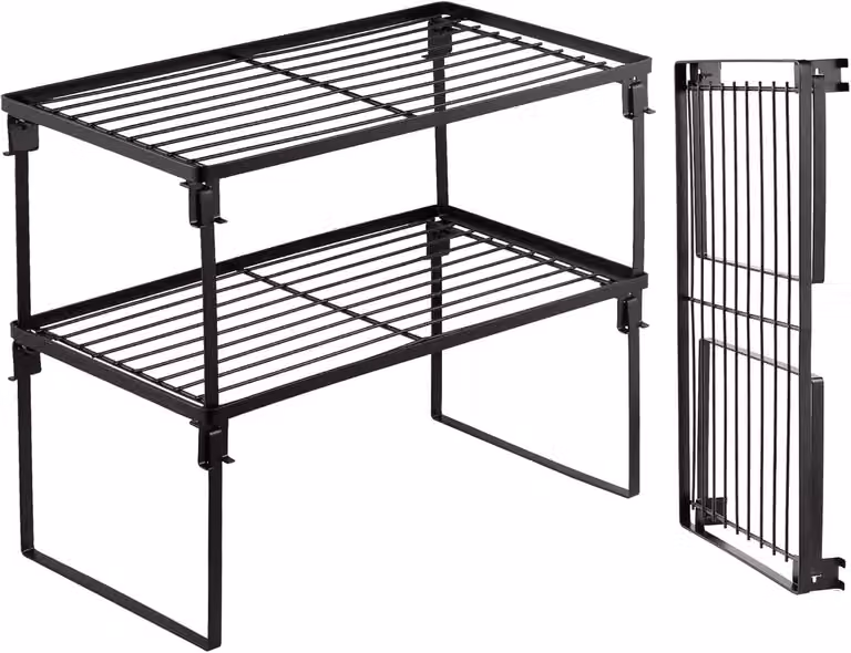 Ripiano impilabile per l'organizzazione della cucina, composto da 2 pezzi, pieghevole, ideale per accessori da cucina