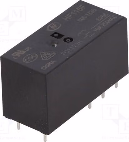 1 relè: bobina elettromagnetica, 6 VDC, 16 A/250 VAC, 16 A, modello HF115F/006-1Z3B, elettrico