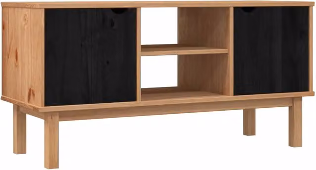 Mobile Porta TV OTTA in Legno Massello di Pino Nero, L: 113,5 cm, P: 43 cm, H: 57 cm – 1