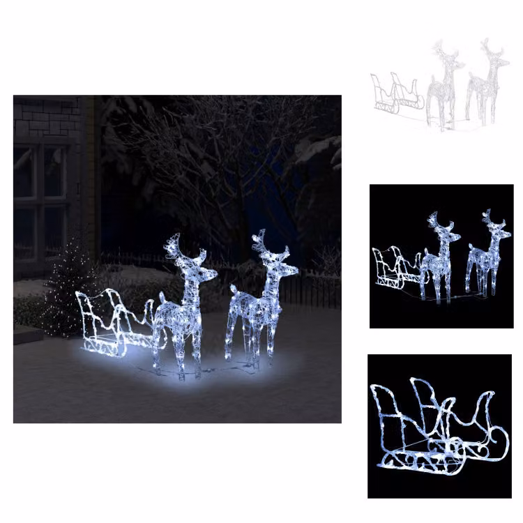 vidaXL Renna e slitta Decorazione natalizia 160 LED 130 cm acrilico - Illuminazione natalizia