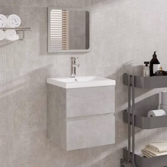 Mobile da bagno sospeso moderno vidaXL con cassetti e ante, bianco e grigio, L: 76,7 cm, P: 45 cm, H: 38,5 cm – 1