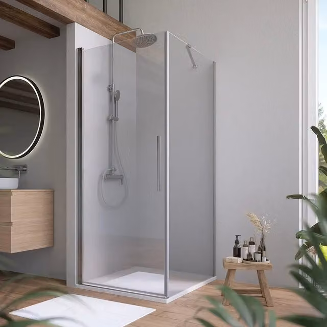 Box doccia 100x80cm con apertura a battente e parete fissa, profili cromati e vetro da 6mm trasparente h195 | Elba
