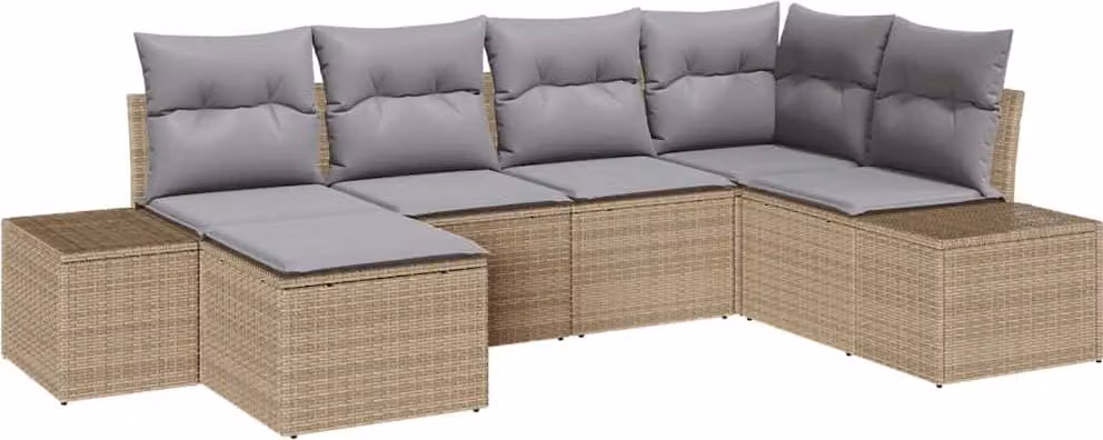 Set Divano da Giardino 6 pcs Beige e grigio polyrattan