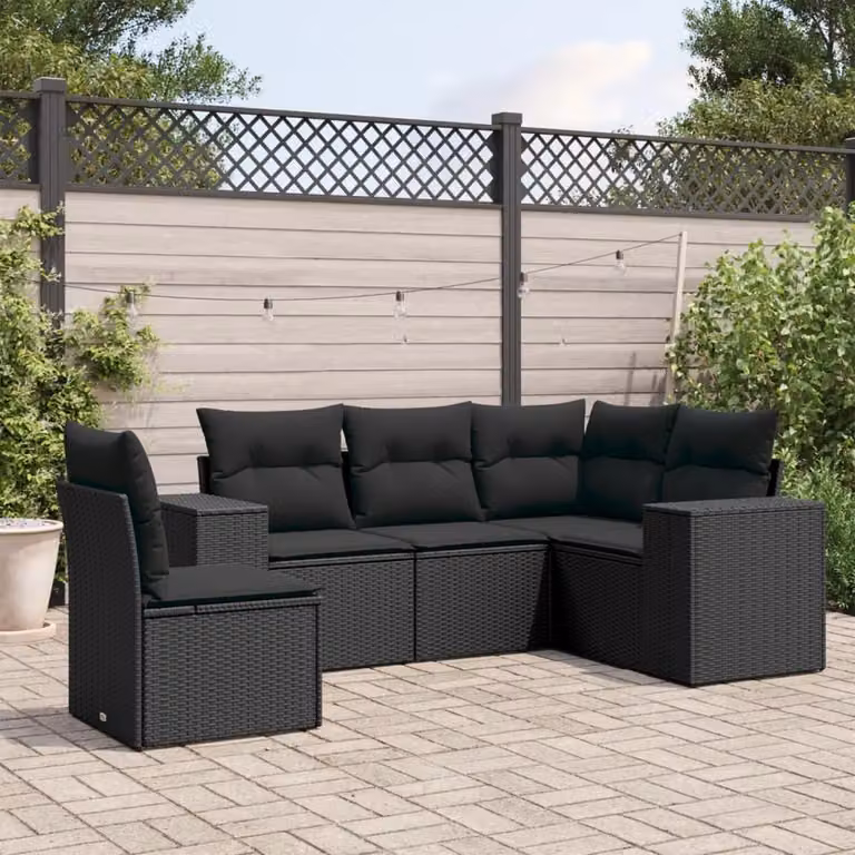 Maison Exclusive - Set Divani da Giardino 5 pz con Cuscini in Polyrattan Nero