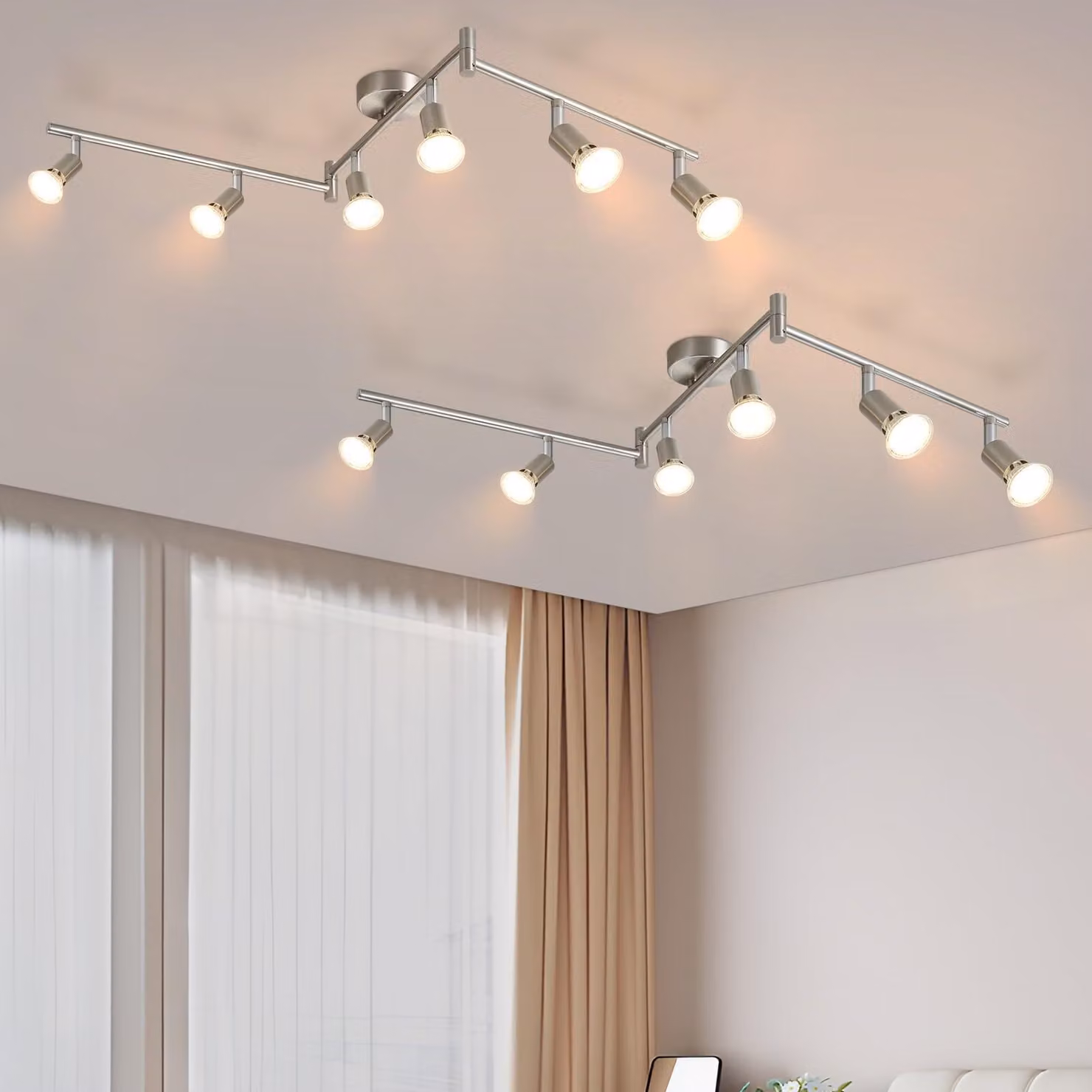 ZMH LED faretto da soffitto 6 fiamme 2pcs soggiorno plafoniera moderna lampada da soffitto GU10 soffitto spot girevole 350°rotativo faretto lampada in acciaio inox soffitto camera da letto interno senza lampadine