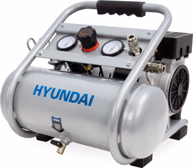 HYUNDAI Compressore silenzioso SAC75008 (9 bar, 8 litri, portatile, SENZA OLIO, 49 dB, 750 W / 1 CV)