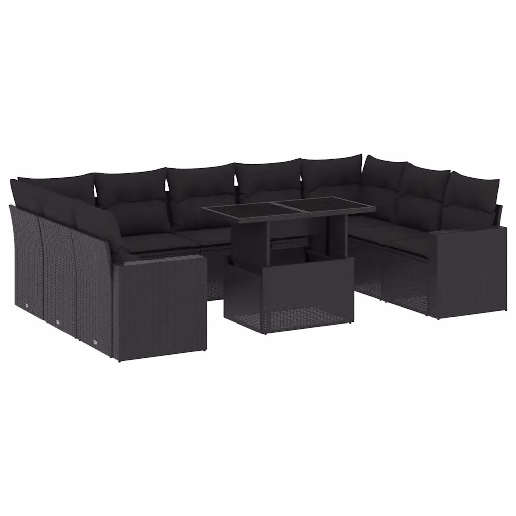 Set da Giardino Moderno vidaXL in Polyrattan Nero con Cuscini e Tavolino da 10 Pezzi – 2