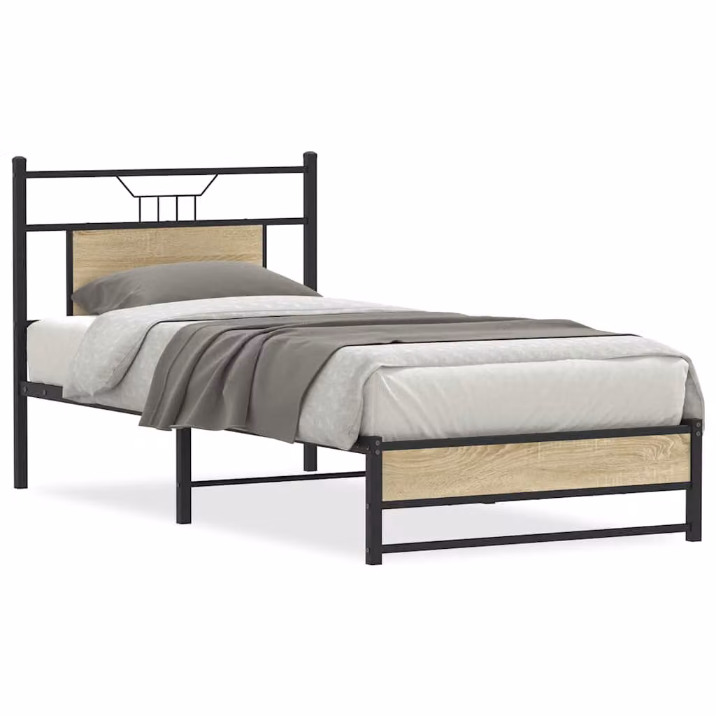 vidaXL Giroletto senza Materasso in Rovere Sonoma e Metallo, L/P/H: 80 x 200 cm