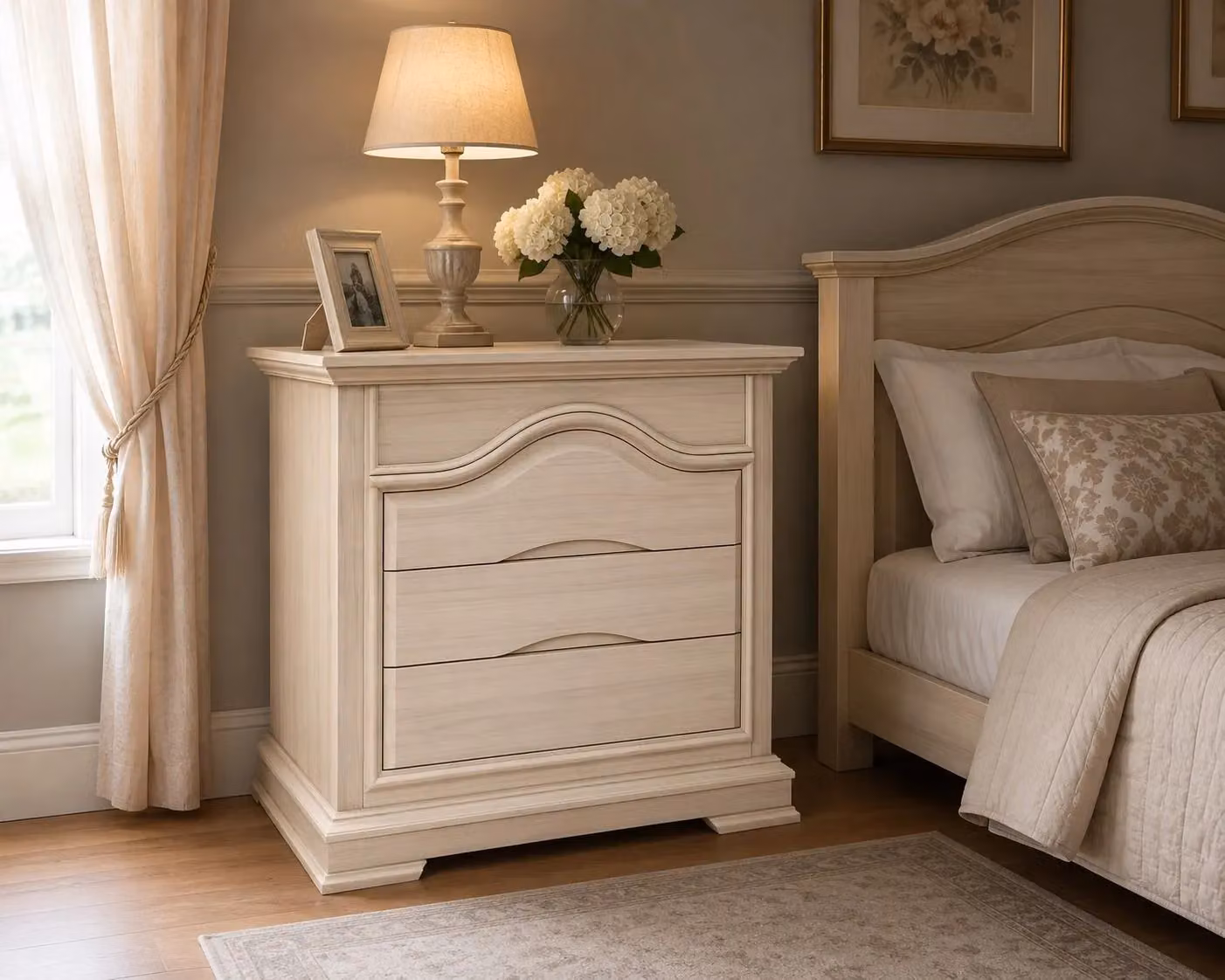 Cassettiera classica in legno di pino grezzo con 4 cassetti Mobili 2G L: 125 cm, P: 52 cm, H: 99 cm – 1