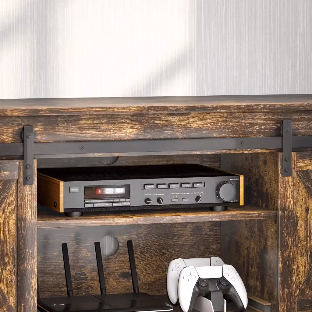Cassettiera TV KOMHTOM in stile industriale marrone con canali integrati L: 120 cm, P: 40 cm, H: 54 cm – 2