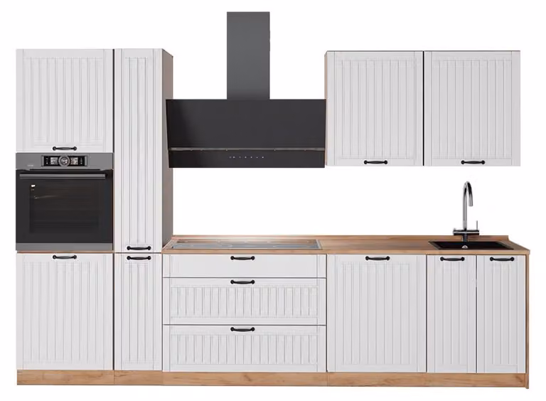 Cucina componibile Vicco Fame-Line Bianco rustico/Rovere dorato 310 cm, PL Rovere, Model 64313
