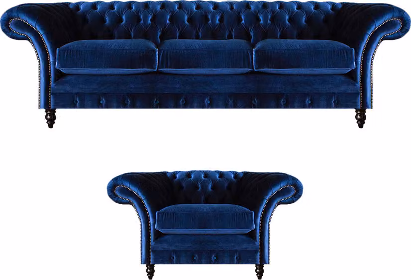 Textil Stoff Design Sofa Polster Couch Blau Dreisitzer Sofa Sessel Chesterfield