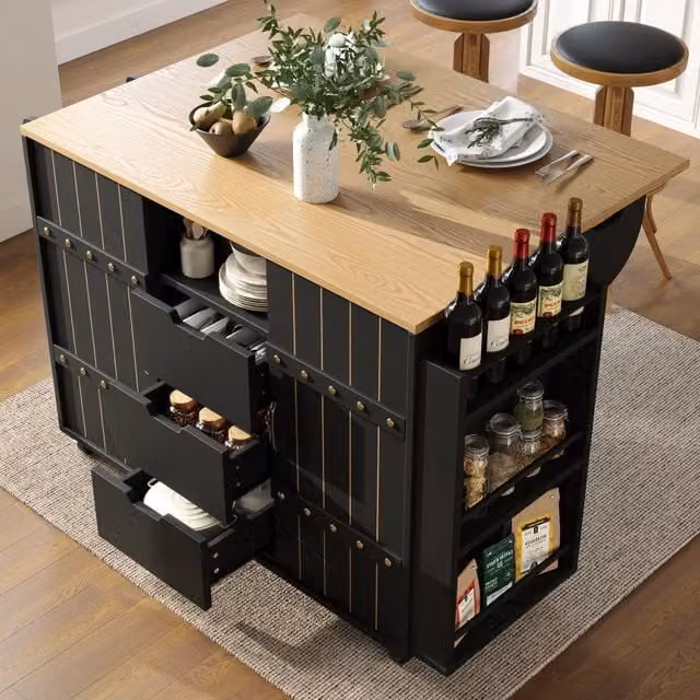 Carrello da Cucina con Cassetti e Ante Scorrevoli ¨C MINIMAL ¨C Nero