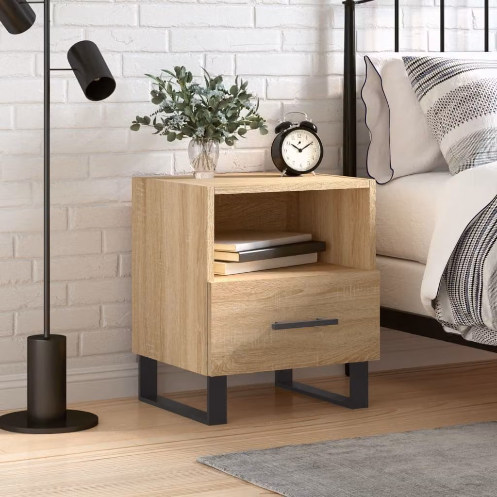 Comodino vidaXL in Rovere Sonoma e Legno Multistrato, L 40 cm x P 35 cm x H 47,5 cm