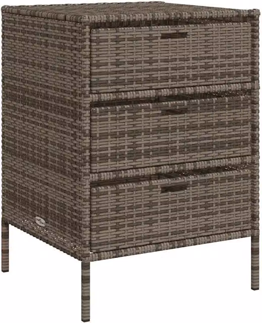 Mobiletto da giardino moderno in resina intrecciata grigia con 3 cassetti L: 55 cm, P: 59 cm, H: 80 cm