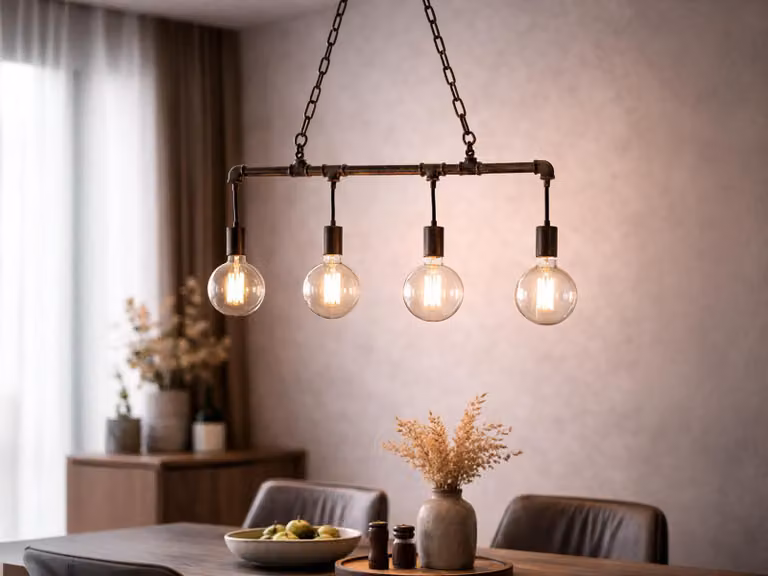 Lampada a sospensione a barra AMARCORD in stile industriale con effetto ruggine su tubo idraulico