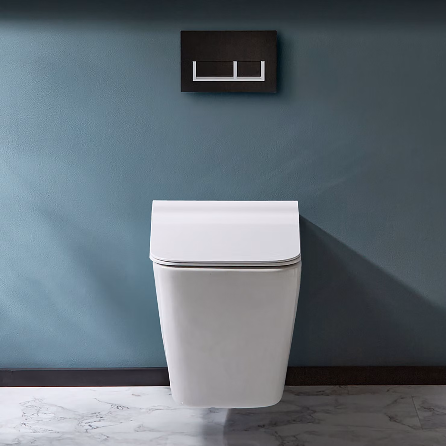Sanitario WC Sospeso con Telaio Corto - Placca di Comando Rettangolare Bianca/Cromata - Sandford