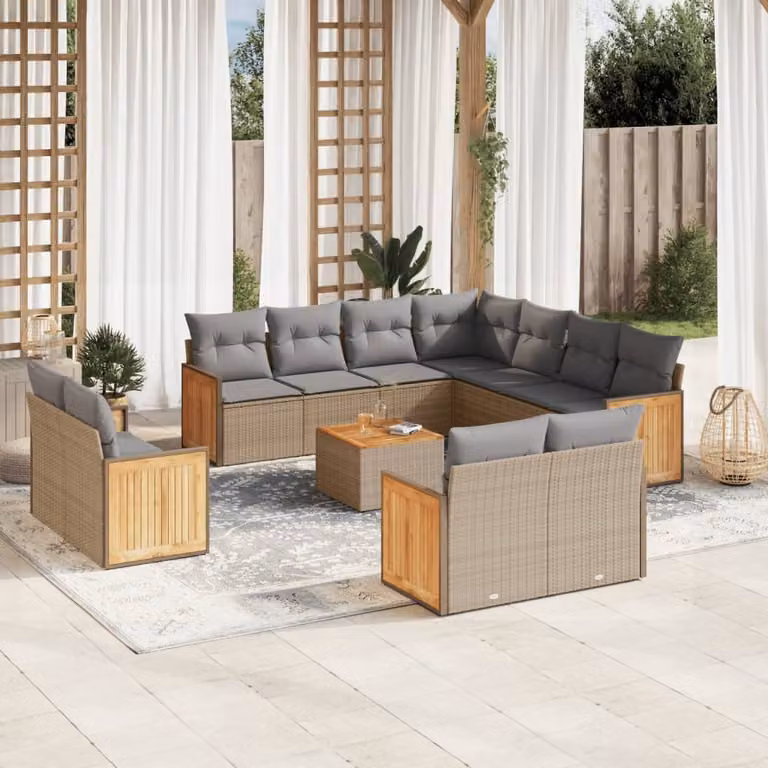 vidaXL Set di Divani da Giardino 12 Pezzi in Polyrattan con Cuscini Beige e Grigio per Terrazza e Outdoor