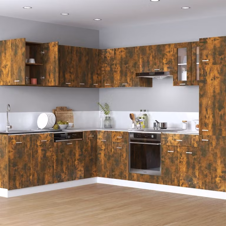 The Living Store Parete attrezzata in rovere fumé 60x31x60 cm Materiale in legno