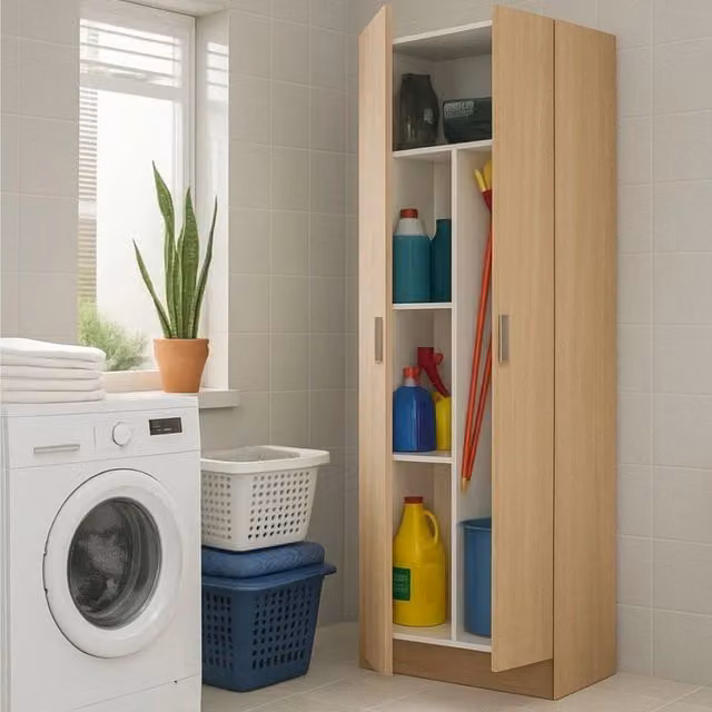 Armadio multiuso DMORA con 2 ante e ripiani interni, mobile moderno in legno rovere marrone, L: 73 cm, P: 37 cm, H: 180 cm