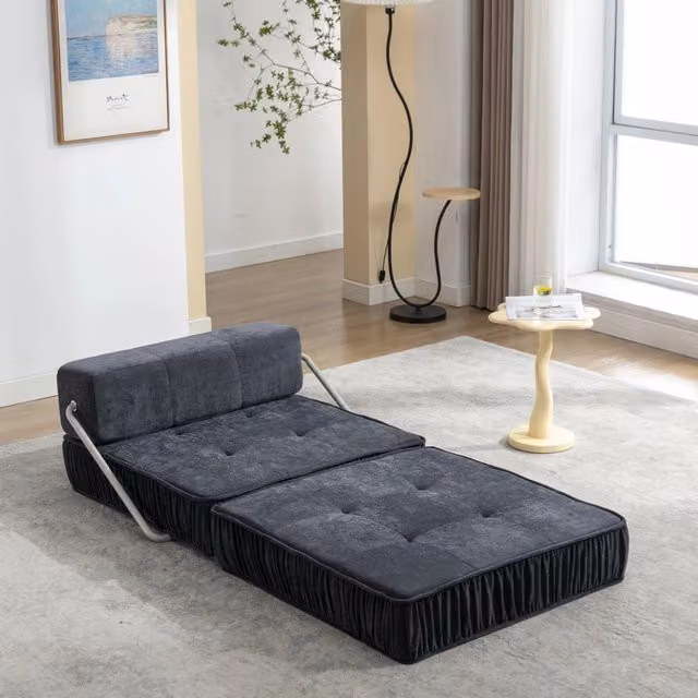 Divano modulare OKWISH con funzione letto in chenille grigio L: 186 cm, P: 93 cm, H: 44,5 cm – 1